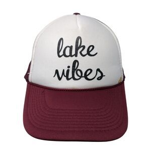 Lake Vibes Snapback Trucker Hat Red One Size Adjustable Mesh Back Rope